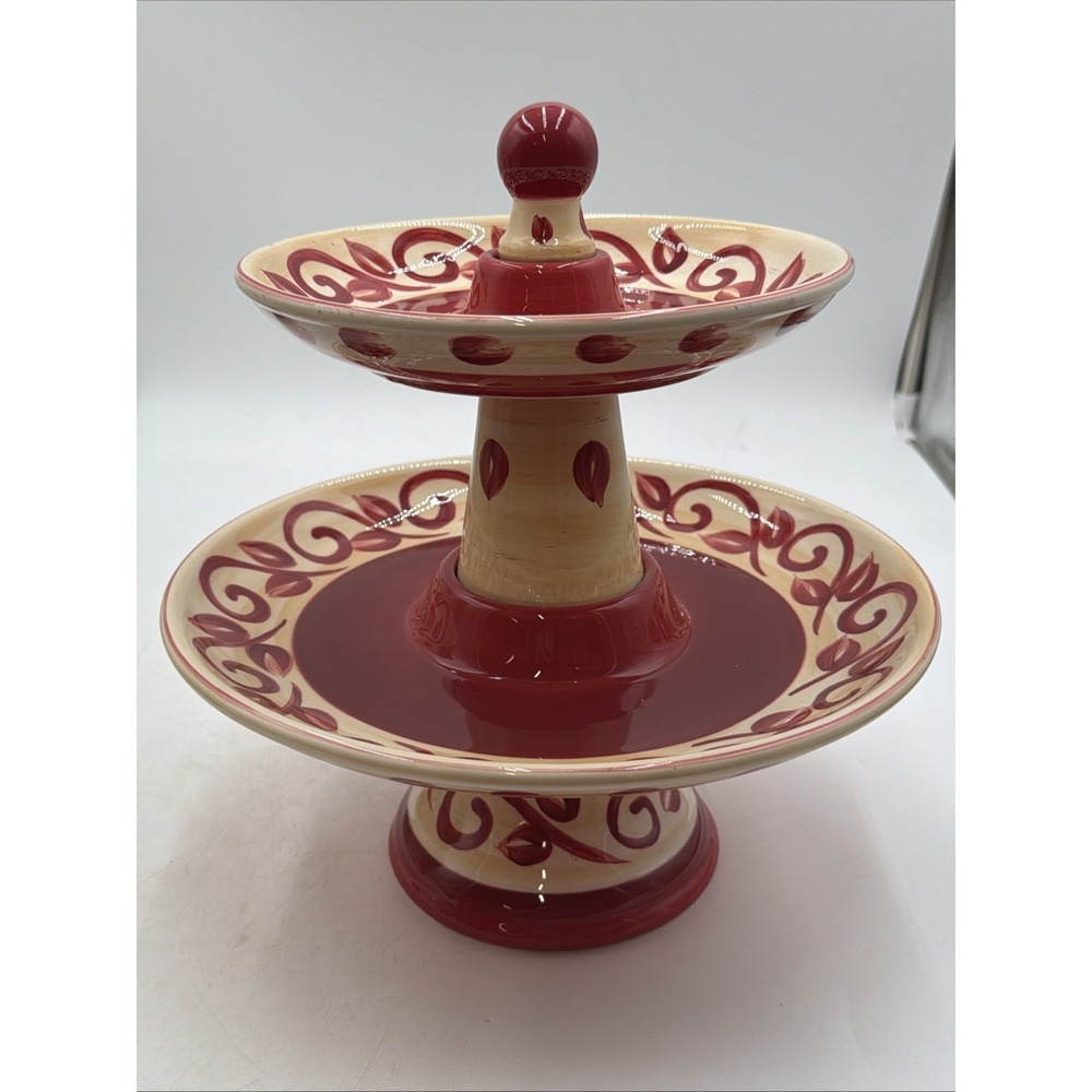 Pier 1 Vallarta 2 Tier Dessert Serving Stand Hand Painted Earthenware 12"